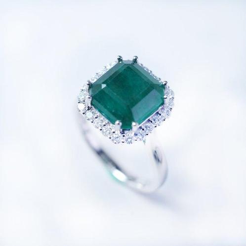 Ring Platina - 6.68ct. tw. Smaragd - Diamant, Sieraden, Tassen en Uiterlijk, Ringen