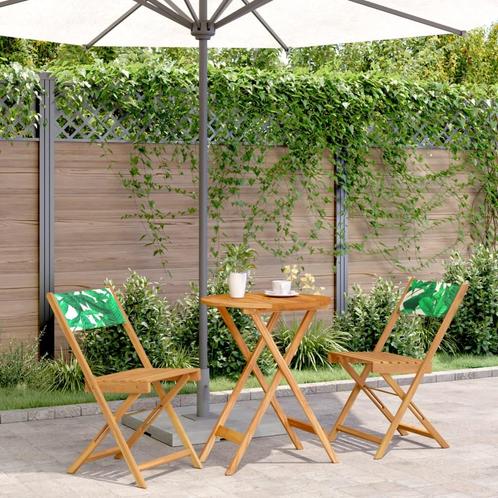vidaXL 3-delige Bistroset bladpatroon stof en massief hout, Tuin en Terras, Tuinsets en Loungesets, Nieuw, Hardhout, Verzenden