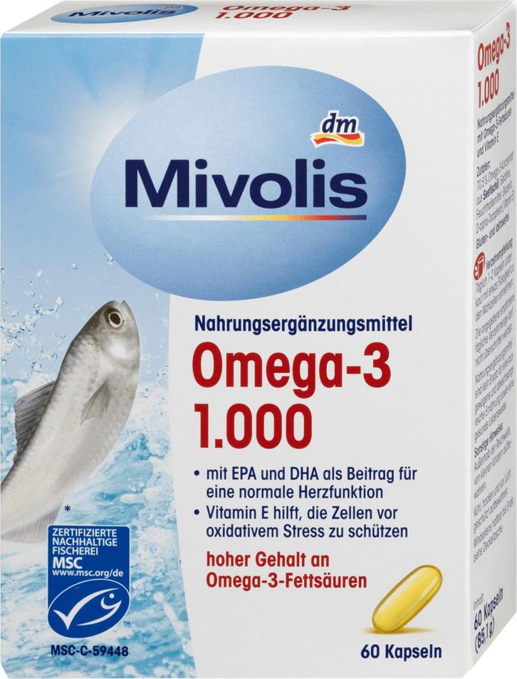 MivolisOmega-3 1000, capsules 60 stuks, 85 gVoedingssuppl..., Diversen, Verpleegmiddelen, Verzenden