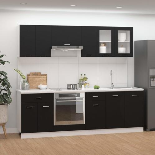vidaXL 8-delige Keukenkastenset bewerkt hout zwart, Huis en Inrichting, Keuken | Keukenelementen, Zwart, Nieuw, Verzenden