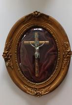 Crucifix - Antiek - Gips, Glas, Hout, Messing - Early 20th