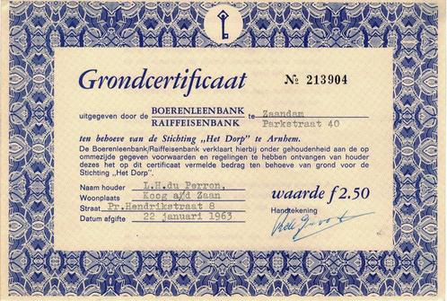 Stichting Het Dorp te Arnhem, Postzegels en Munten, Aandelen en Waardepapieren, Overige typen, 1950 tot 1970, Ophalen of Verzenden