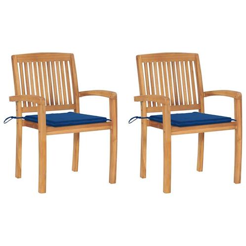 vidaXL Tuinstoelen 2 st met koningsblauwe kussens massief, Tuin en Terras, Tuinstoelen, Nieuw, Teakhout, Verzenden