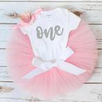 3-delig luxe 1e verjaardag setje One roze, zilver en wit, Kinderen en Baby's, Jurkje of Rokje, Nieuw, Sweet-One, Verzenden