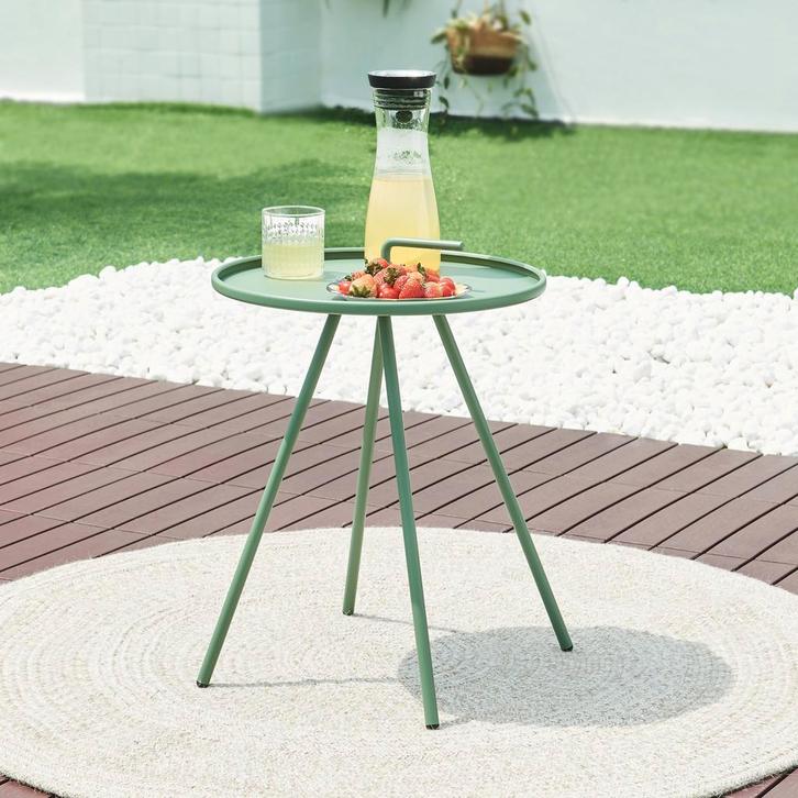 Tuintafel Fosen rond 55xØ42 cm groen [en.casa], Tuin en Terras, Tuintafels, Verzenden