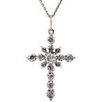 Zilveren vintage victoriaanse kruis hanger met roosdiamant, Sieraden, Tassen en Uiterlijk, Kettinghangers, Ophalen of Verzenden