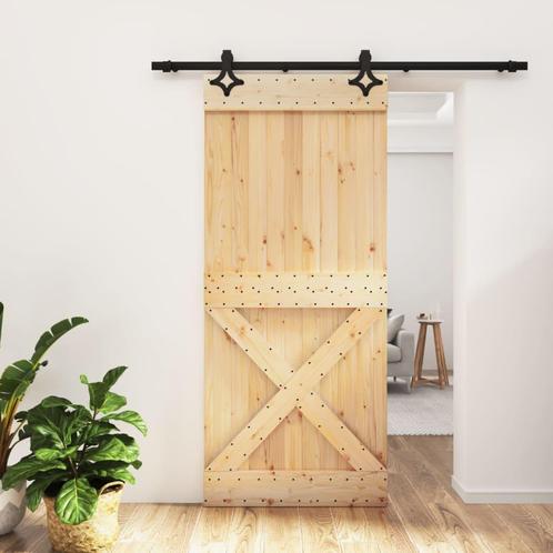 vidaXL Schuifdeur met beslag 90x210 cm massief grenenhout, Doe-het-zelf en Verbouw, Deuren en Horren, Nieuw, Verzenden