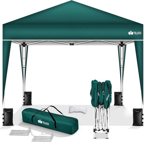 Tillvex® Partytent - 3x3m - Paviljoen - Easy Up - Groen, Tuin en Terras, Tuinmeubel-accessoires, Nieuw, Verzenden
