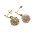 Geelgouden oorbellen met bolletjes hanger; zirconia, Sieraden, Tassen en Uiterlijk, Oorbellen, Gebruikt, Overige kleuren, Ophalen of Verzenden