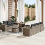 vidaXL 10-delige tuinset met kussens - Grijs Poly Rattan en, Tuin en Terras, Tuinsets en Loungesets, Verzenden, Nieuw, Rotan, Tuinset