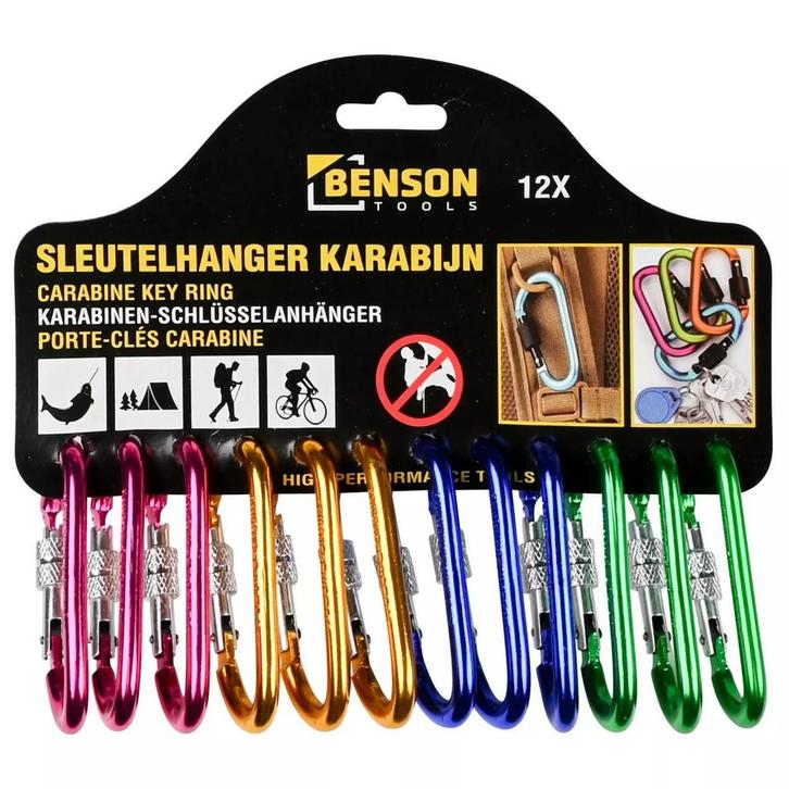 Benson 12-delige sleutelhanger karabijn - D-vormig - alum..., Verzamelen, Sleutelhangers, Nieuw, Ophalen of Verzenden