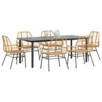 vidaXL 7-delige Tuinset poly rattan glas bruin, Tuin en Terras, Tuinsets en Loungesets, 6 zitplaatsen, Nieuw, Tuinset, Verzenden