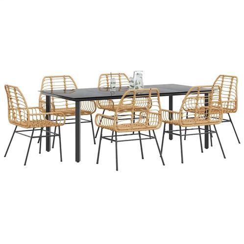 vidaXL 7-delige Tuinset poly rattan glas bruin, Tuin en Terras, Tuinsets en Loungesets, Tuinset, Nieuw, 6 zitplaatsen, Rotan, Verzenden