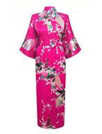 KIMU® Kimono Donkerroze 3/4 XL-XXL Yukata Satijn Onder de Kn, Nieuw, Carnaval, Ophalen of Verzenden, Maat 46/48 (XL) of groter