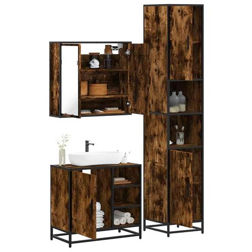 vidaXL 3-delige Badkamermeubelset bewerkt hout gerookt, Huis en Inrichting, Badkamer | Badkamermeubels, Nieuw, Verzenden