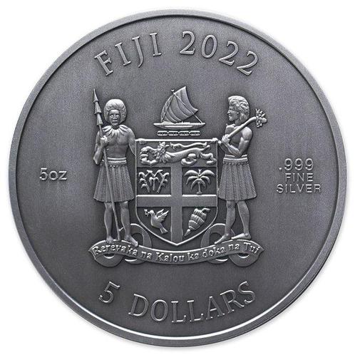 Fiji. 2022 5 oz $5 Fiji Cats Silver Antique Finish Coin (In, Postzegels en Munten, Edelmetalen en Baren