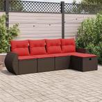 vidaXL 5-delige Loungeset met kussens poly rattan bruin, Tuin en Terras, Tuinsets en Loungesets, 5 zitplaatsen, Nieuw, Loungeset