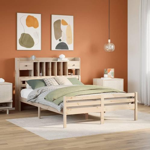 vidaXL Bed met boekenkast zonder matras massief grenenhout, Huis en Inrichting, Slaapkamer | Bedden, 160 cm, 200 cm, Bruin, Tweepersoons