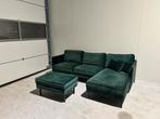 Groene Velvet Hoekbank met Hocker - In Goede Staat!, Zo goed als nieuw, Stof