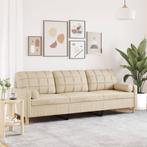 vidaXL 3-zitsbank met sierkussens 210 cm stof crèmekleurig, Verzenden, Nieuw, Driepersoons, Stof