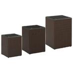 vidaXL 3-delige Bijzettafelset met glazen blad poly rattan, Verzenden, Nieuw