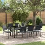 vidaXL 9-delige tuin eetset met kussens - Zwart poly riet, Verzenden, Nieuw, Rotan