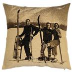 gobelin kussen sepia 3 skiers 45x45cm, Huis en Inrichting, Verzenden, Nieuw