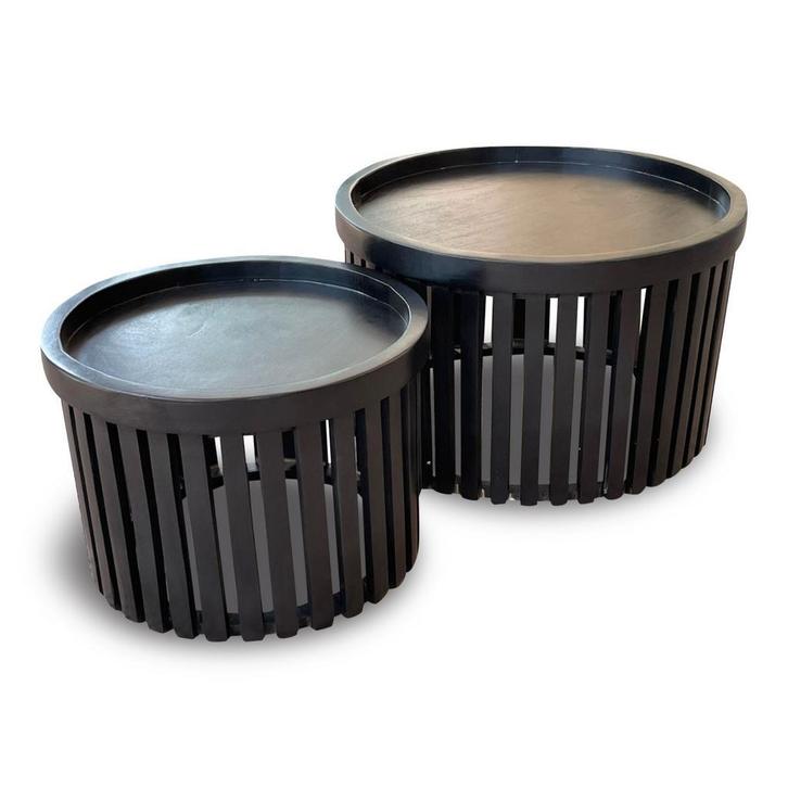 Salontafel set Anna mango naturel of zwart Laagste prijs !, Huis en Inrichting, Tafels | Salontafels, 50 tot 100 cm, Rond, Nieuw