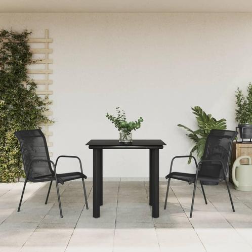 vidaXL 3-delige Tuinset textileen en staal zwart, Tuin en Terras, Tuinsets en Loungesets, Tuinset, Nieuw, 2 zitplaatsen, Rvs, Verzenden