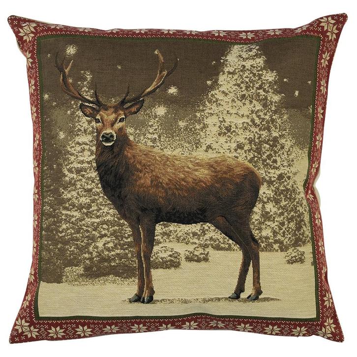 gobelin kussen hert rode rand 45x45cm, Huis en Inrichting, Woonaccessoires | Overige, Verzenden