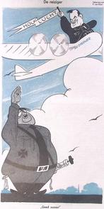 Spotprent over een bezoek van Mussert aan Nederlands-Indië, Antiek en Kunst, Kunst | Litho's en Zeefdrukken, Verzenden