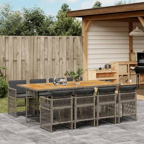 vidaXL 9-delige Tuinset met kussens poly rattan grijs, Tuin en Terras, Tuinsets en Loungesets, Tuinset, Nieuw, 8 zitplaatsen, Rotan