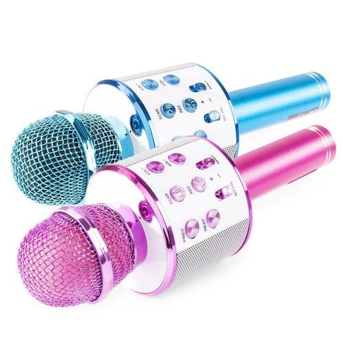 Set van 2 MAX KM01 karaoke microfoons - Blauw & Roze, Audio, Tv en Foto, Karaoke-apparatuur, Nieuw, Verzenden
