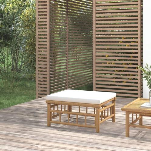 vidaXL Tuinvoetenbank met kussen bamboe crèmewit, Tuin en Terras, Tuinsets en Loungesets, Nieuw, Hout, Verzenden