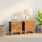 vidaXL Nachtkastjes 2 st massief mangohout bruin en zwart, Minder dan 45 cm, Verzenden, Nieuw, Minder dan 55 cm