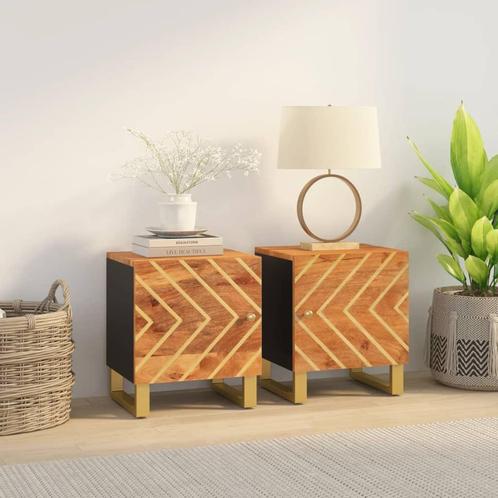 vidaXL Nachtkastjes 2 st massief mangohout bruin en zwart, Huis en Inrichting, Slaapkamer | Nachtkastjes, Nieuw, Minder dan 45 cm