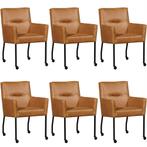 Set van 6 Cognac leren moderne eetkamerstoelen - Vintage Lee, Huis en Inrichting, Stoelen, Overige kleuren, Nieuw, Leer, Ophalen of Verzenden