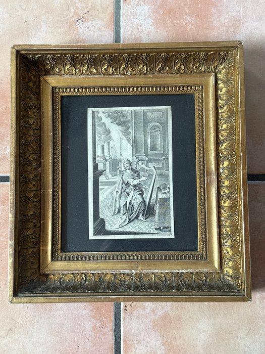 P. Mariette - Oud lijstwerk met gravure van koning David -, Antiek en Kunst, Kunst | Niet-Westerse kunst