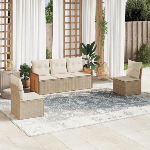 vidaXL 5-delige Loungeset met kussens poly rattan beige, Tuin en Terras, Tuinsets en Loungesets, Loungeset, Nieuw, Rotan, Verzenden