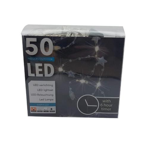 LED Draadverlichting met Sterren - 50 LEDs - Timer - 3, Diversen, Kerst, Nieuw, Verzenden