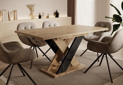 Meubella Eetkamertafel Eiken Zwart 160 cm Uitschuifbaar, Huis en Inrichting, Tafels | Eettafels, 150 tot 200 cm, Nieuw, 50 tot 100 cm