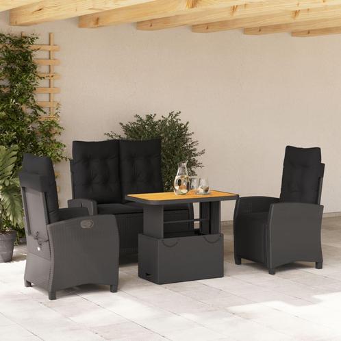 vidaXL 4-delige Tuinset met kussens poly rattan zwart, Tuin en Terras, Tuinsets en Loungesets, Tuinset, Nieuw, 4 zitplaatsen, Rotan