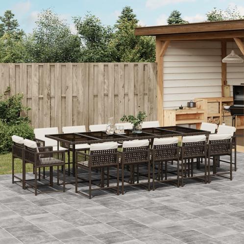 vidaXL 15-delige Tuinset met kussens poly rattan bruin, Tuin en Terras, Tuinsets en Loungesets, Tuinset, Nieuw, 4 zitplaatsen
