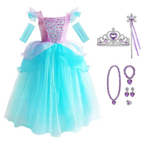 Zeemeerminjurk–Ariel –prinsessenjurk+accessoires 98 tm 152, Kinderen en Baby's, Carnavalskleding en Verkleedspullen, Meisje, Nieuw