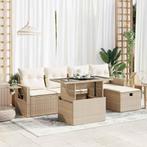 vidaXL 6-delige Loungeset met kussens poly rattan beige, Verzenden, Nieuw, Rotan, Loungeset