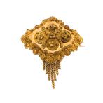 Gouden oud Hollandse broche van een mutsenbel | Antiek, Ophalen of Verzenden, Gebruikt, Overige kleuren, Goud