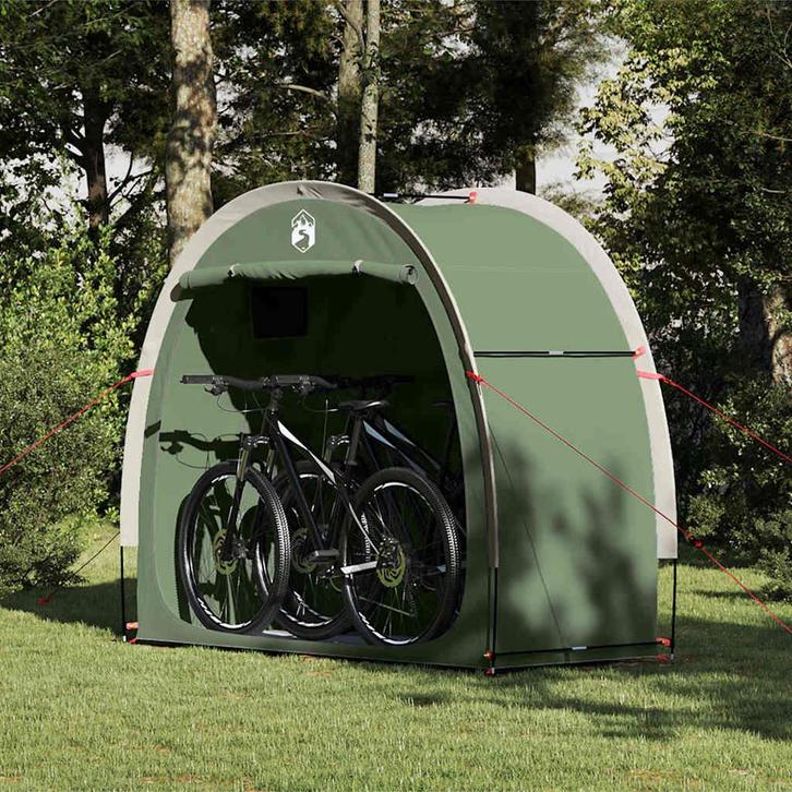 vidaXL Fietstent met dak met opslag Groen 210 x 90 x 174 cm, Caravans en Kamperen, Tenten, Nieuw, Verzenden