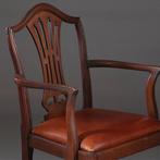 Stel van 2 armstoelen bureaustoelen met bruin leer ca 1900 G, Antiek en Kunst, Ophalen of Verzenden