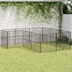 vidaXL Hondenkennel 12 panelen gepoedercoat staal zwart, Dieren en Toebehoren, Hondenhokken, Verzenden, Nieuw