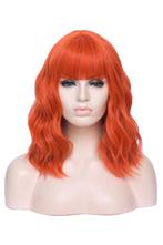 Luxe Oranje Pruik Schouderlengte Rechte Pony Krullen Rood Ne, Ophalen of Verzenden, Nieuw, Carnaval